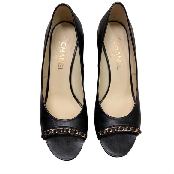 CHANEL Shoes - Chanel Open Toe Chain Lambskin Classic Pumps